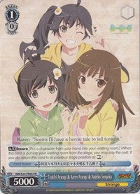 Tsukihi Araragi & Karen Araragi & Nadeko Sengoku (NM/S24-PE05 PR) (Promo) [NISEMONOGATARI]