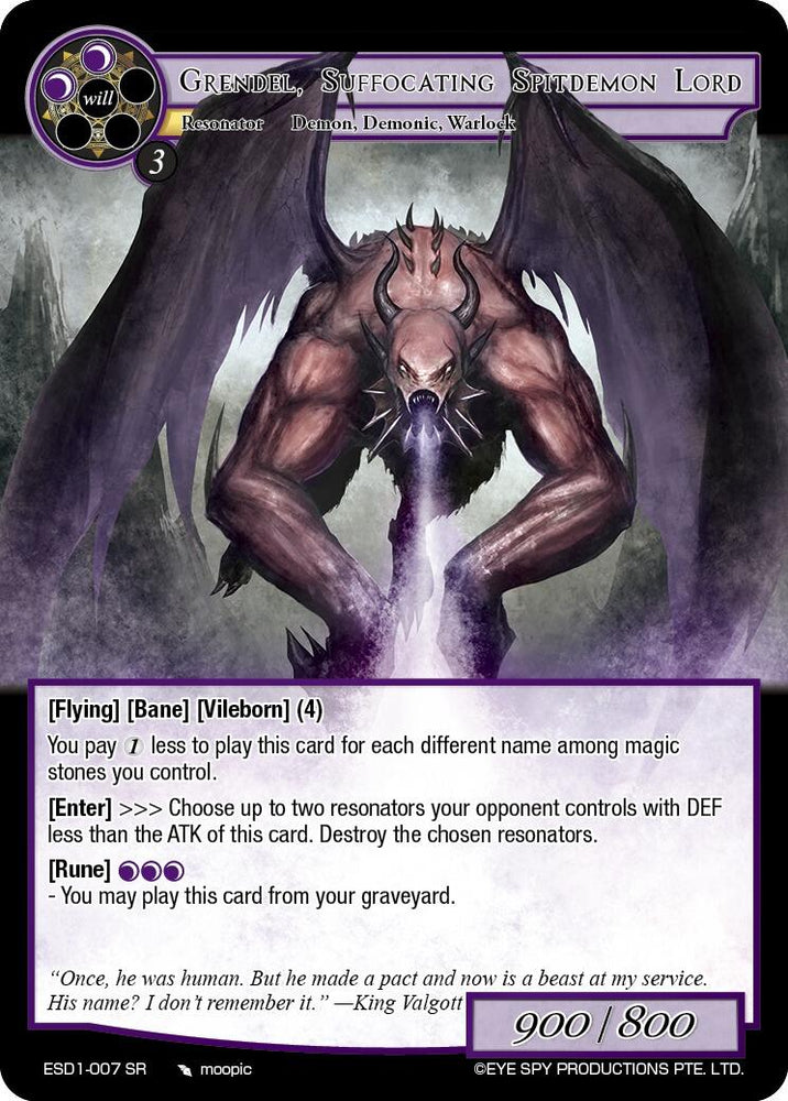 Grendel, Suffocating Spitdemon Lord (ESD1-007 SR) [Descent into the Raven's Catacombs]